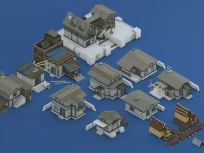 Low Poly Pirate Buildings Asset Pack Low-poly 3D model