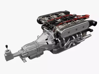 V12 engine with gearbox 3D model