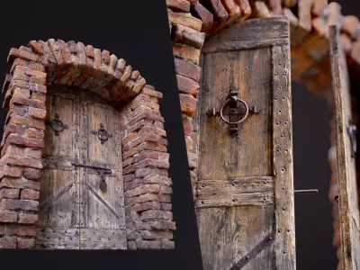Old Medieval Door with an Arch Low-poly 3D model