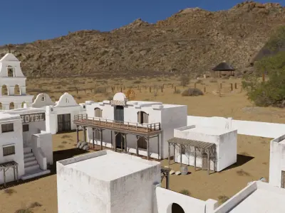 MEXICAN low poly western cowboy village in kit Low-poly 3D model