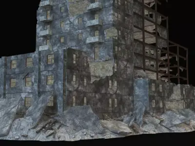 DESTROYED BUILDING 6 Low-poly 3D model