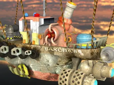 Steam Punk Tug Boat Low-poly 3D model