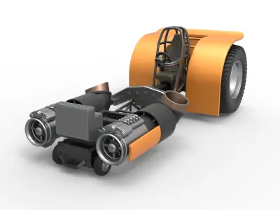 Pulling tractor with 2 jet engines Scale 1 to 25 3D print model