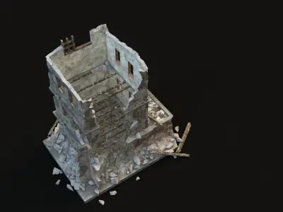 DESTROYED BUILDING 9 Low-poly 3D model