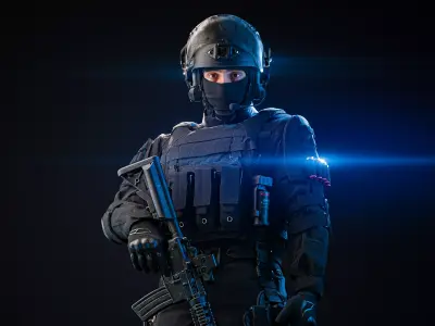 Game-Ready Modular Rigged SWAT  Low-poly 3D model