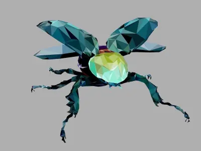 Firefly Rhinoceros Beetle Low Polygon Art Insect Low-poly 3D model