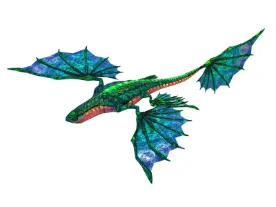 Low Poly model Flying Fantasy Green Dragon Low-poly 3D model