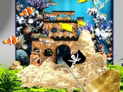 Aquarium with fish and plants inside 3D model