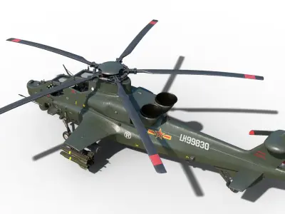 PBR 5 coatings Chinese WZ-10 gunship Z-10 Attack Helicopter Low-poly 3D model