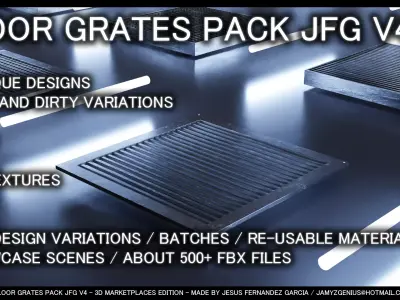 Floor Grates Pack JFG V4 - 50 Grates - FBX Blend PBR Low-poly 3D model