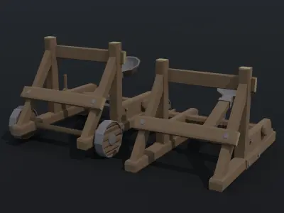 Cartoon siege engines Polygonal Style Low-poly 3D model