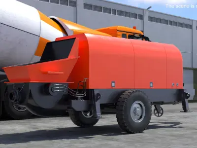 Portable Concrete Pump on Wheeled Chassis 3D model