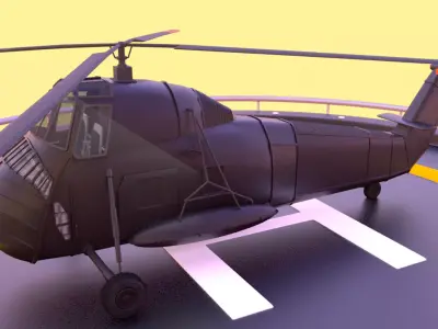 Helicopter hovering on circular platform Low-poly 3D model