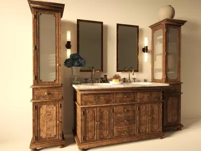 Vintage Wooden Bathroom Vanity Set Free 3D model