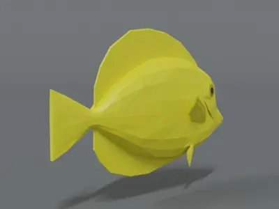 Low Poly Cartoon Yellow Tang Fish Low-poly 3D model