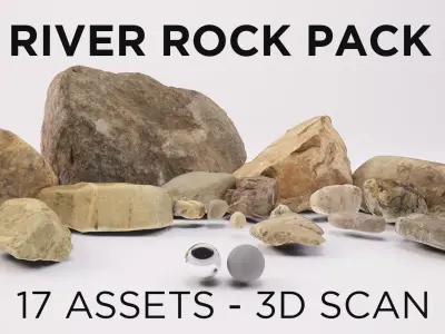 PACK - River rocks - Part 1 - Photogrammetry Low-poly 3D model