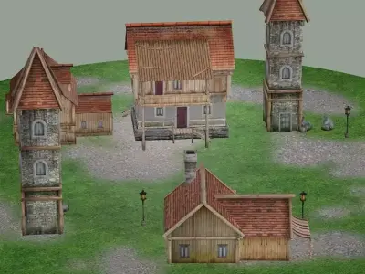 Modular Medieval Village - Blender Project Low-poly 3D Model Low-poly 3D model