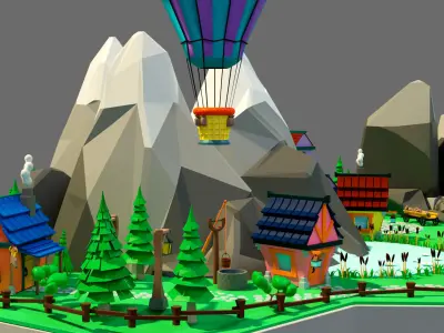 island 8 with trees and hot air balloons Low-poly 3D model