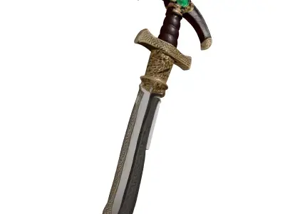 Ornate Fantasy Dagger with Emerald Gem 3D model