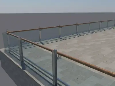 Wood and Glass Railing 3D model
