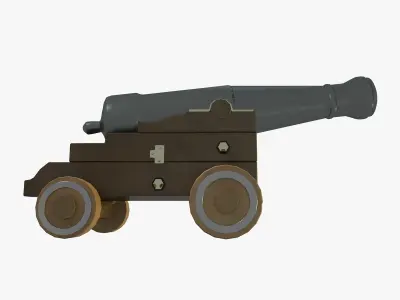 Low Poly Cannon wooden on wheels Low-poly 3D model