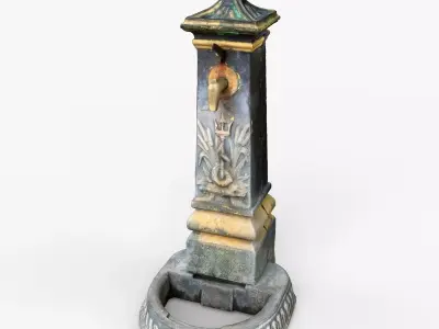 3D scan of Old Outdoor Cast Iron Hand Water Pump column Low-poly 3D model