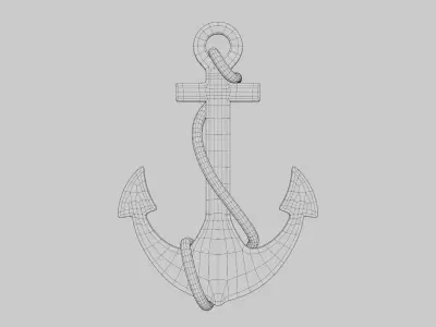 Wooden Ship Anchor with Rope Low-poly 3D model