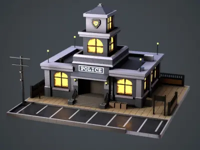 Stylized Police Station Low-poly 3D model