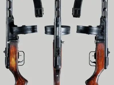 PPSh-41 soviet submachine gun PBR lowpoly 3d model Low-poly 3D model