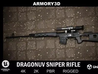 GAME READY DRAGUNOV SVD RIFLE PBR RIGGED Low-poly 3D model