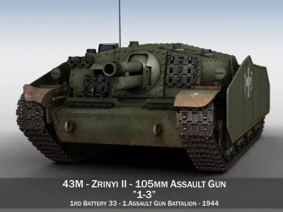 43M Zrinyi II - Hungarian Assault Gun - 1rd Battery 13 3D model