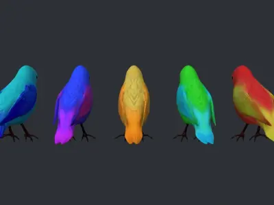 Birds group of colorful Low-poly 3D model