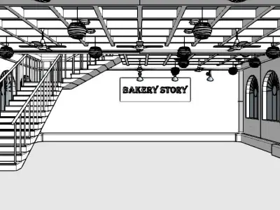 Retro Coffee shop interior and exterior scene 3D model