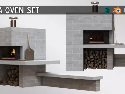 Pizza Oven Set01 3D model