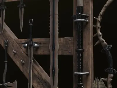 Skyrim Dragon Bon Weapon set Low-poly 3D model