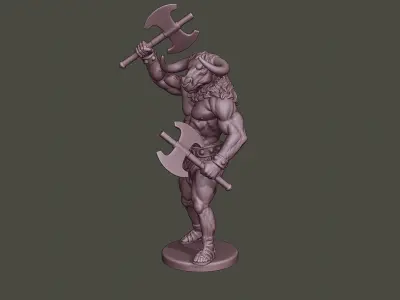 Minotaur Warrior Stand2 two Axes 3D print model