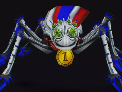 White Spider Robot Funny Cartoon Insect Parasite Beetle Lowpoly Low-poly 3D model