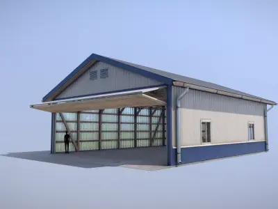 Airfield Hangar 12m Vr1 BLUE Low-poly 3D model
