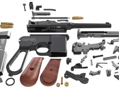 Mauser Pistol 711 with Inner Workings 3D model