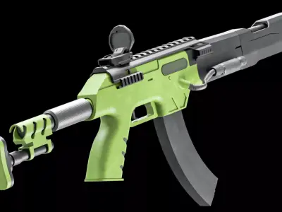 Futuristic AK Style Rifle Game Ready Gun Asset  Low-poly 3D model