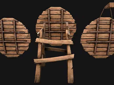 Medieval Wooden Target Shooting Range Furniture Low-poly 3D model