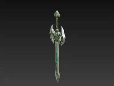 Emerald Rune Fantasy Sword - Low Poly 3D Weapon Low-poly 3D model