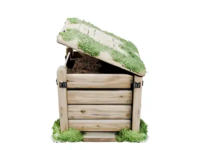Weathered Wooden Compost Bin Low-poly 3D model