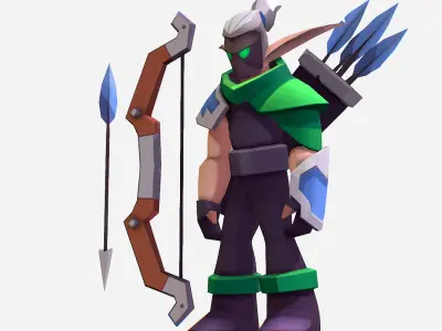 Archer Warrior Soldier Handpaint Cartoon MMO rpg Character Low-poly 3D model