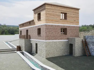 Realistic and detailed 3D model of old water mill Low-poly 3D model