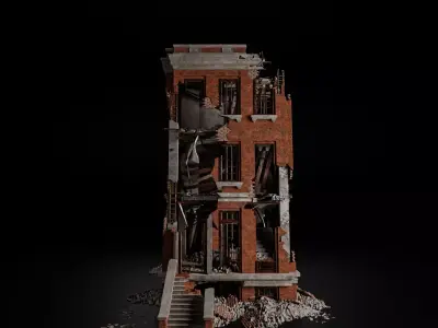 DESTROYED OLD BUILDING POST APOCALYPSE 004 Low-poly 3D model