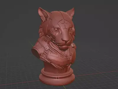Cyber Tiger Futuristic Mecha Tiger Bust 3D print model