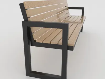 Modern Outdoor Bench steel and wood Low-poly 3D model