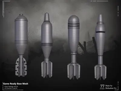 77 3D Model cartridge and Mortar WW12 Base Mesh -VOL 03 Low-poly 3D model