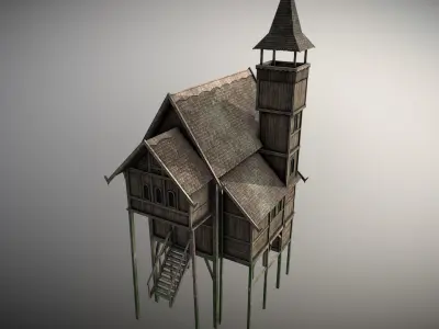 Medieval lake village - House 4 Low-poly 3D model